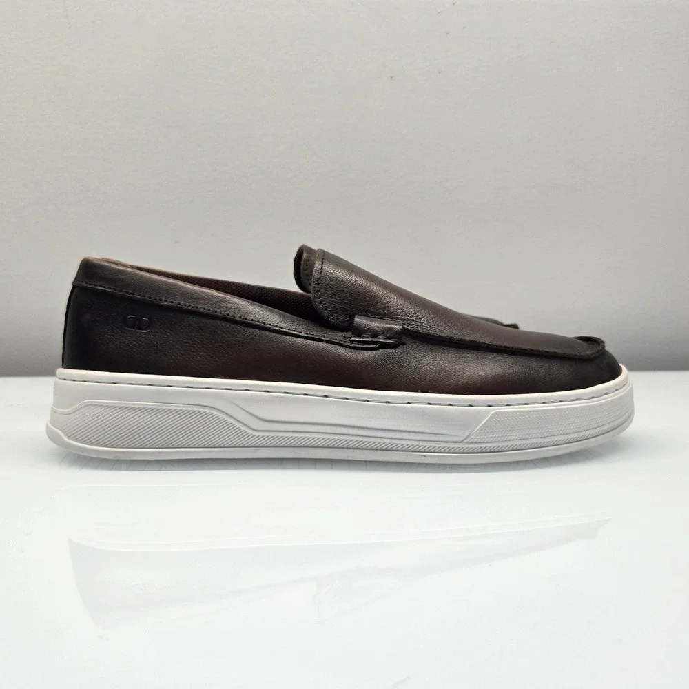 Leather Loafer Sneakers Men 10 Luggage Brown Moc Toe Slip On Quiet Luxury NWT